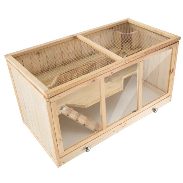 Wooden Small Animal Cage with Openable Wire Mesh Roof for Rodents