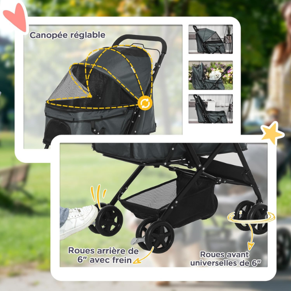 Dog Stroller with 4 Swivel Wheels Pet Stroller for Small Dogs and Puppies