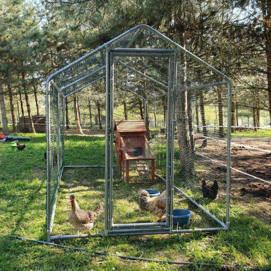 8m² Chicken Coop Run 32mm Tubes 7.4ft High - Reinforced Wire Mesh Pen 13x6.5ft - Galvanized Steel