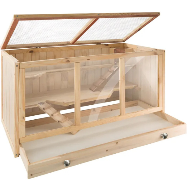 Wooden Small Animal Cage with Openable Wire Mesh Roof for Rodents
