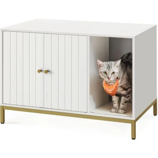 White Cat Litter Box Enclosed Cat Toilet House Covered Litter Tray for Cats