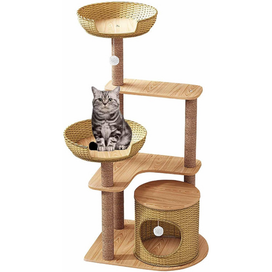 Cat Tree Tower with Sisal Scratching Post - Cat Condo and Climbing Furniture