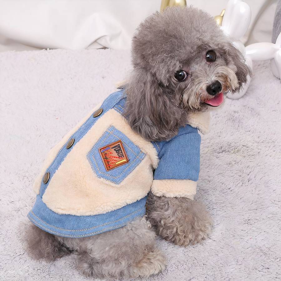 Denim Winter Coat for Dogs Warm Pet Jacket Small Medium Large Sizes