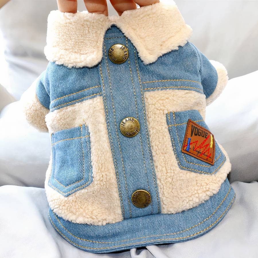 Denim Winter Coat for Dogs Warm Pet Jacket Small Medium Large Sizes