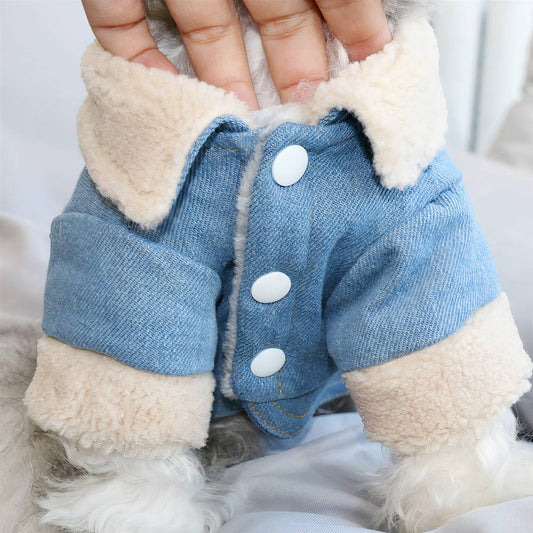 Denim Winter Coat for Dogs Warm Pet Jacket Small Medium Large Sizes