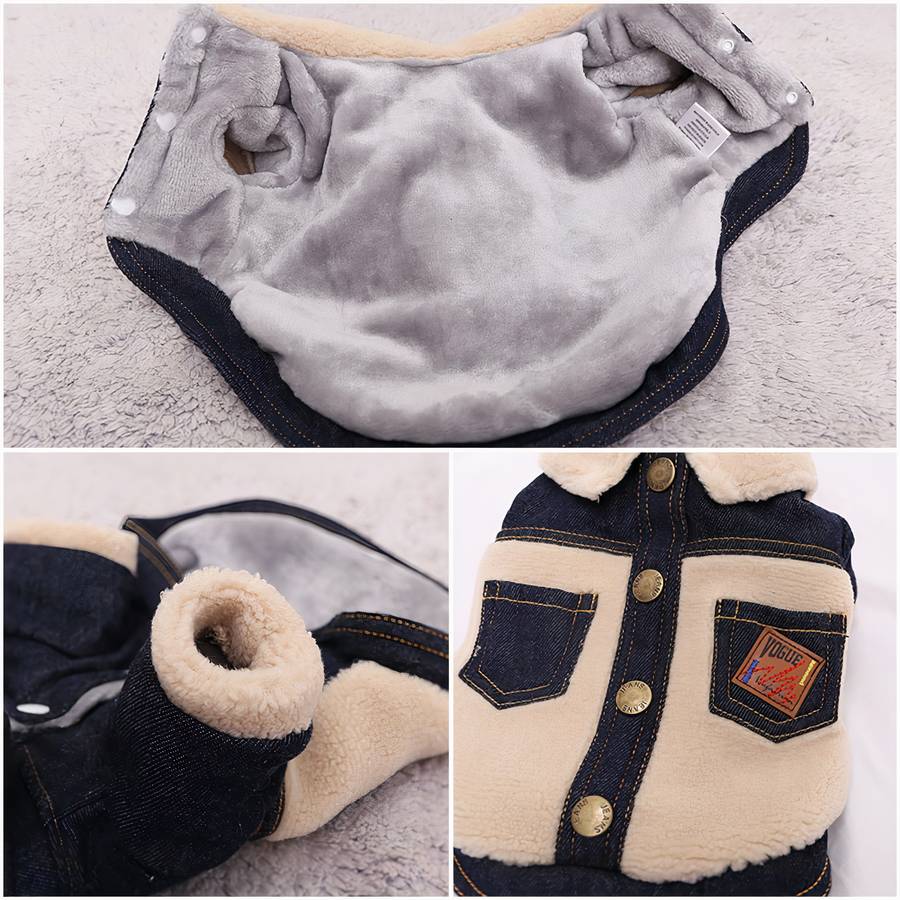Denim Winter Coat for Dogs Warm Pet Jacket Small Medium Large Sizes