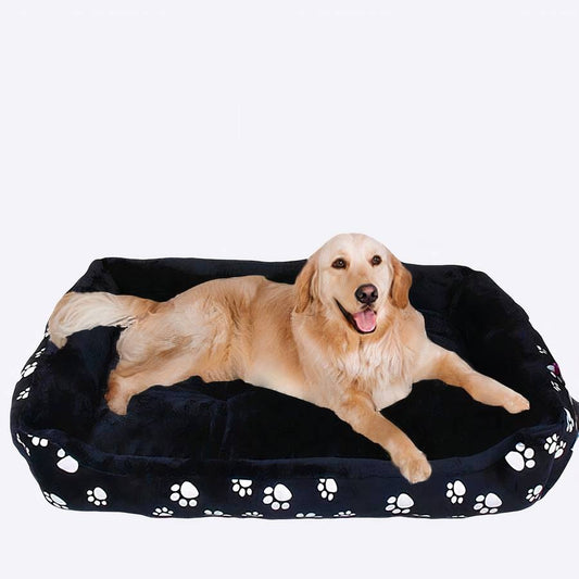 Large Black Dog Bed XXL with Paw Print Design