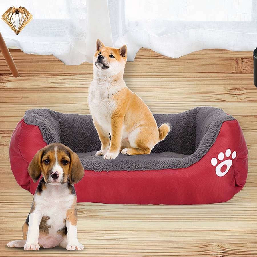 XXL Dog Bed Rectangular Cotton Basket with Paw Print Pattern