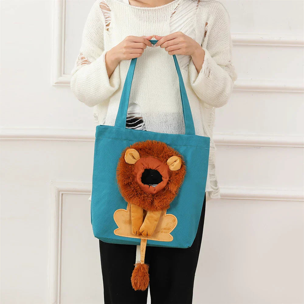 Lion Motif Cat Print Tote Bag Casual Shoulder Bag for Women and Teens