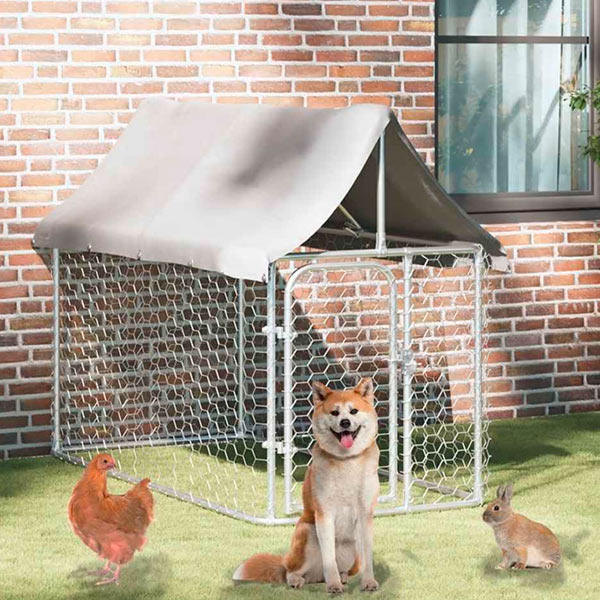 Outdoor Dog Kennel with Galvanized Steel Roof and Polyethylene Fabric 400x150x200 cm
