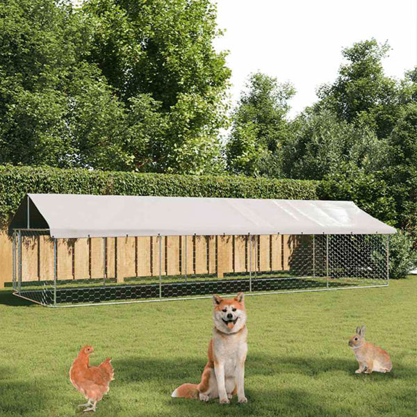 Outdoor Dog Kennel with Galvanized Steel Roof and Polyethylene Fabric 400x150x200 cm