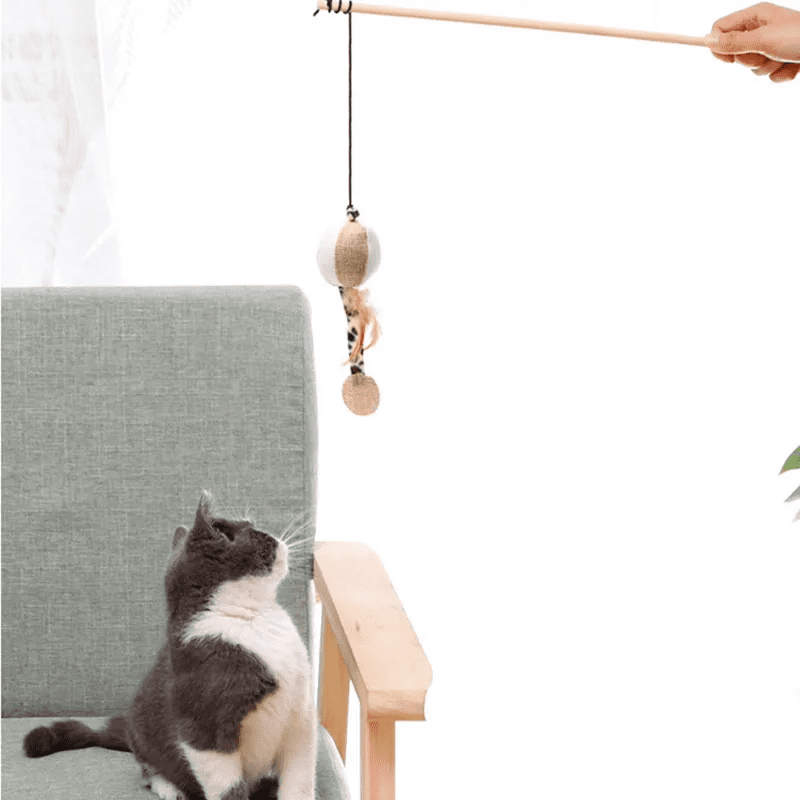 Wooden Cat Fishing Rod Toy Interactive Cat Wand Teaser