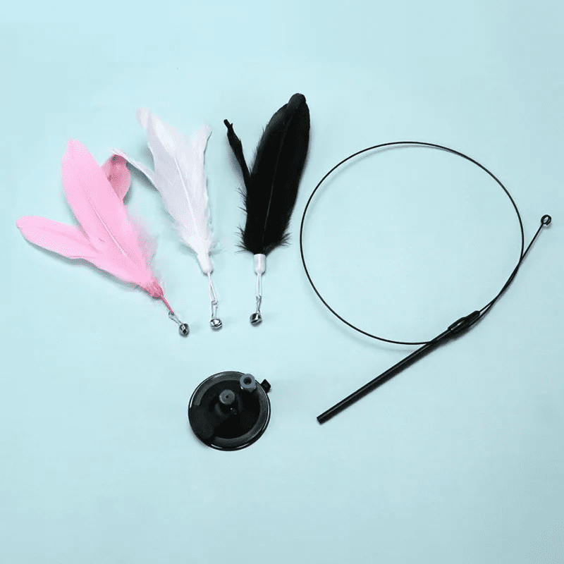 Cat Fishing Rod Toy with Suction Cup Interactive Cat Wand Teaser