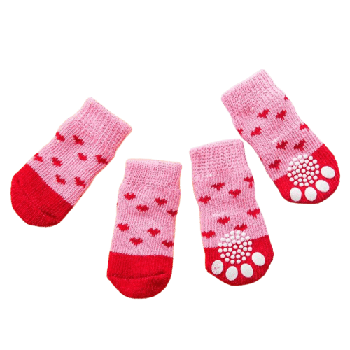 Dog Socks Pink Heart Pattern Cute Paw Protector Socks for Small Medium Large Dogs